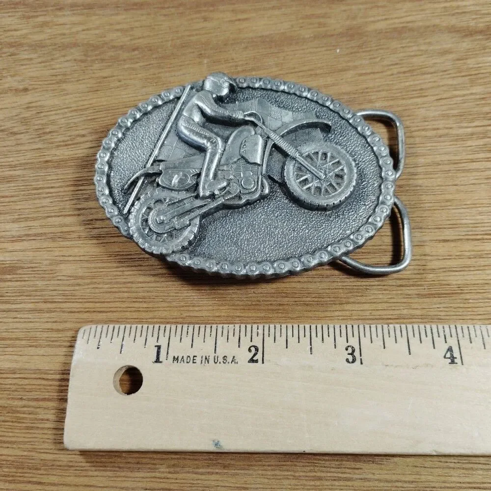 Bergamot Brass Works Belt Buckle DIRT BIKE MOTORCYCLE RACING 1983 Vintage USA